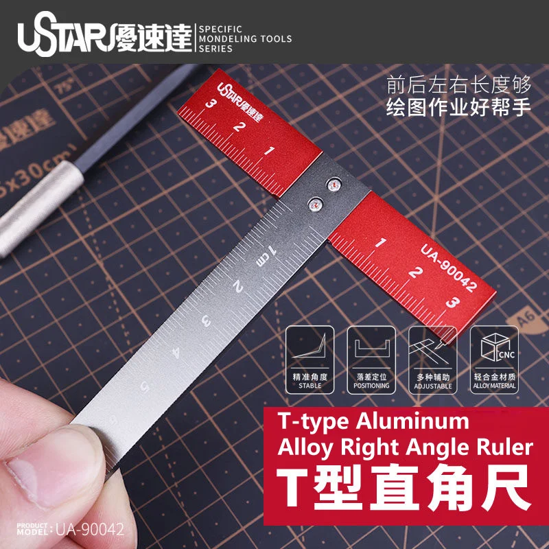 U-STAR UA-90042 Aluminum T-Square Ruler, Precision Right Angle Measuring Marking Tool for Model Making DIY Craft Accessories
