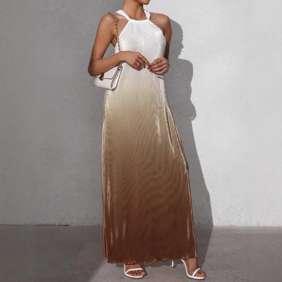 

【Новый стиль】- Европейское и американское модное сексуальное платье с открытой спиной, весенне-летнее, с градиентной расцветкой, без рукавов, на бретелях, А-силуэта, длинное.