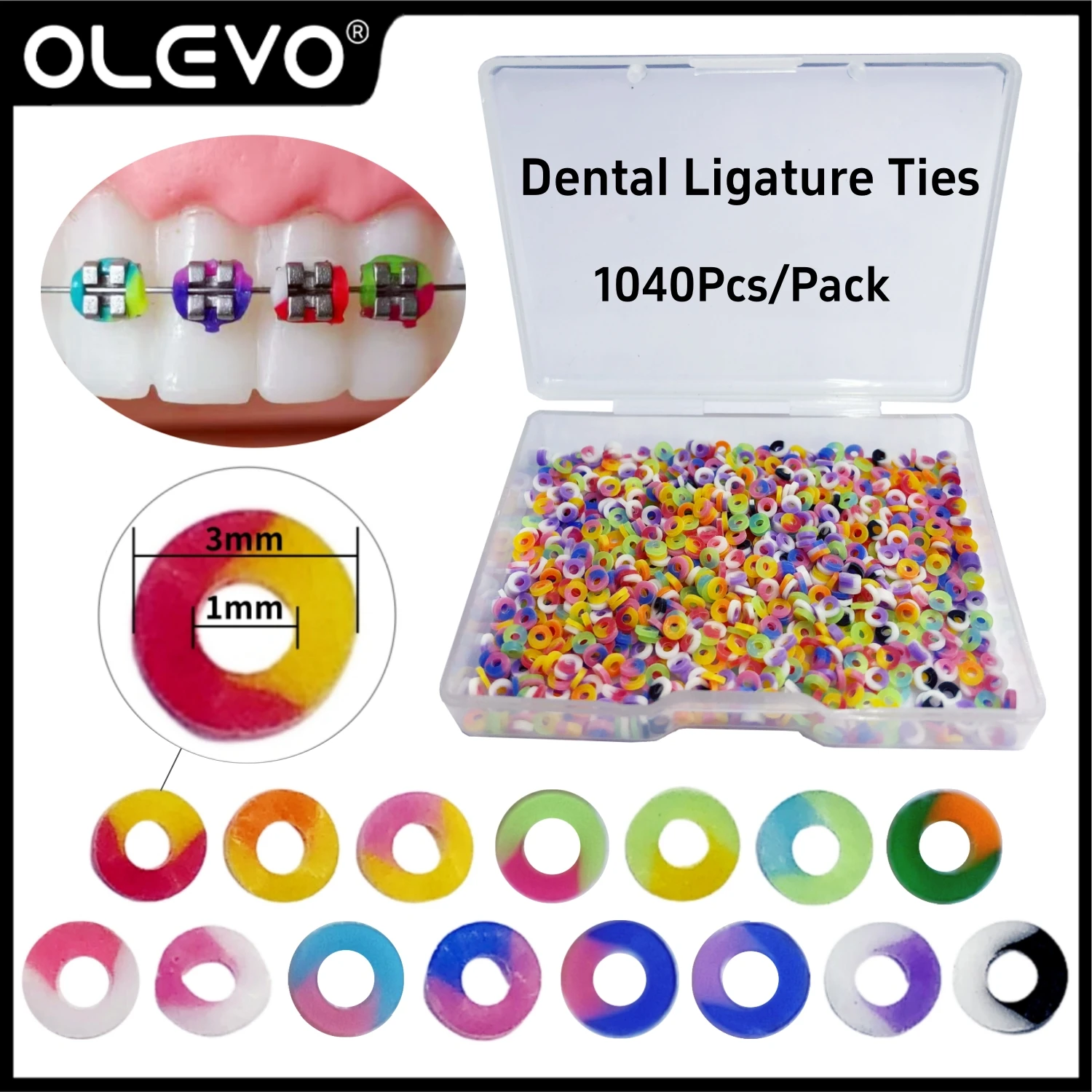 1040pcs/Pack Dental Orthodontics Elastic Ligature Ties for Braces Elastomeric Ligating Modules Dentist Materials