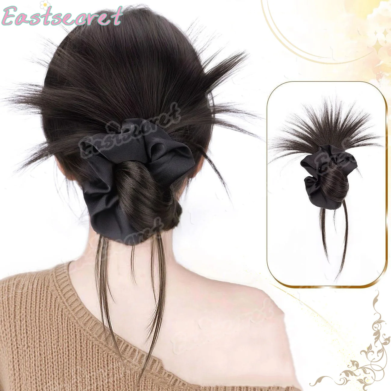 EAST New Synthetic Hair Bun Claw Clip with Hair Tie Fluffy Bun Head Wig Brown Wig Hair Clip Hair Accessories