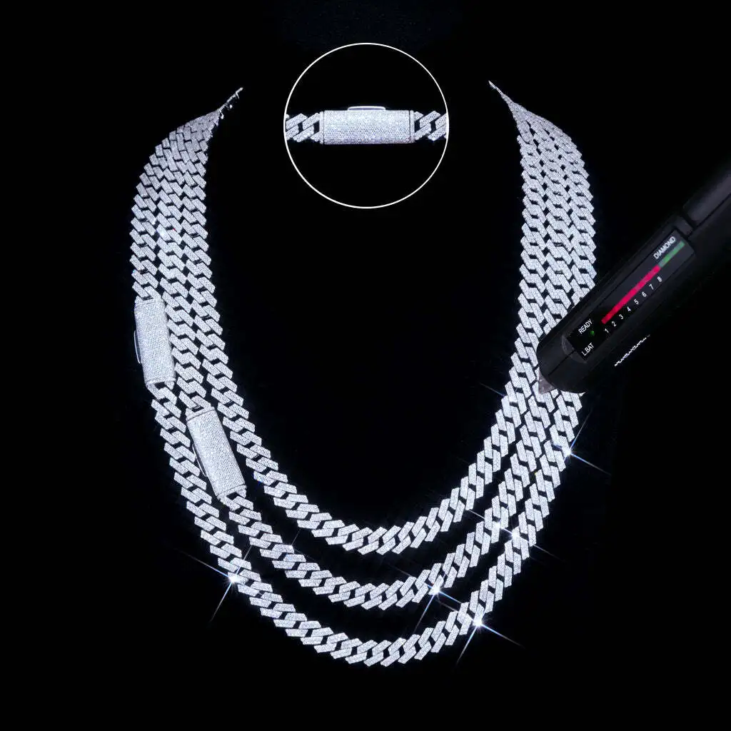 Iced Out Cuban Link Chain Hiphop 8mm 10mm Two Row 925 Sterling Silver Moissanite Cuban Link Chain