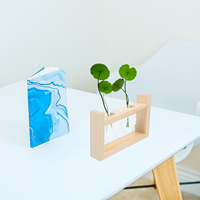 Wooden Frame Glass Vase for Plant Cuttings Hydroponic Container Desktop Decor Indoor Garden Flower Vases Plants Terrarium