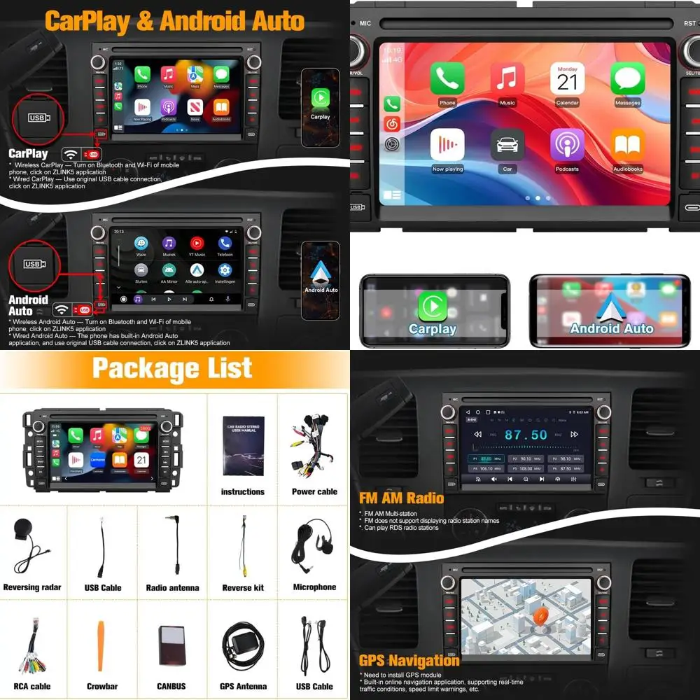 

7 inch Car Stereo for Chevrolet Silverado GMC Sierra Yukon Buick (2007-2013), Android 13 Radio with CarPlay Android Auto SWC GPS