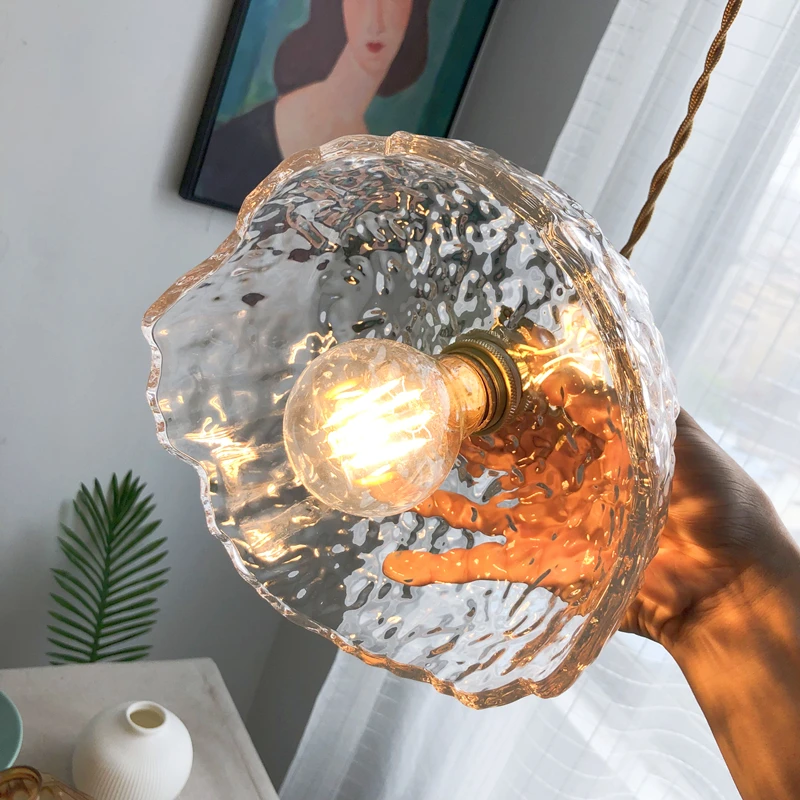 Nordic minimalist hammer patterned glass chandelier Japanese retro entrance balcony personalized homestay lighting fixtures