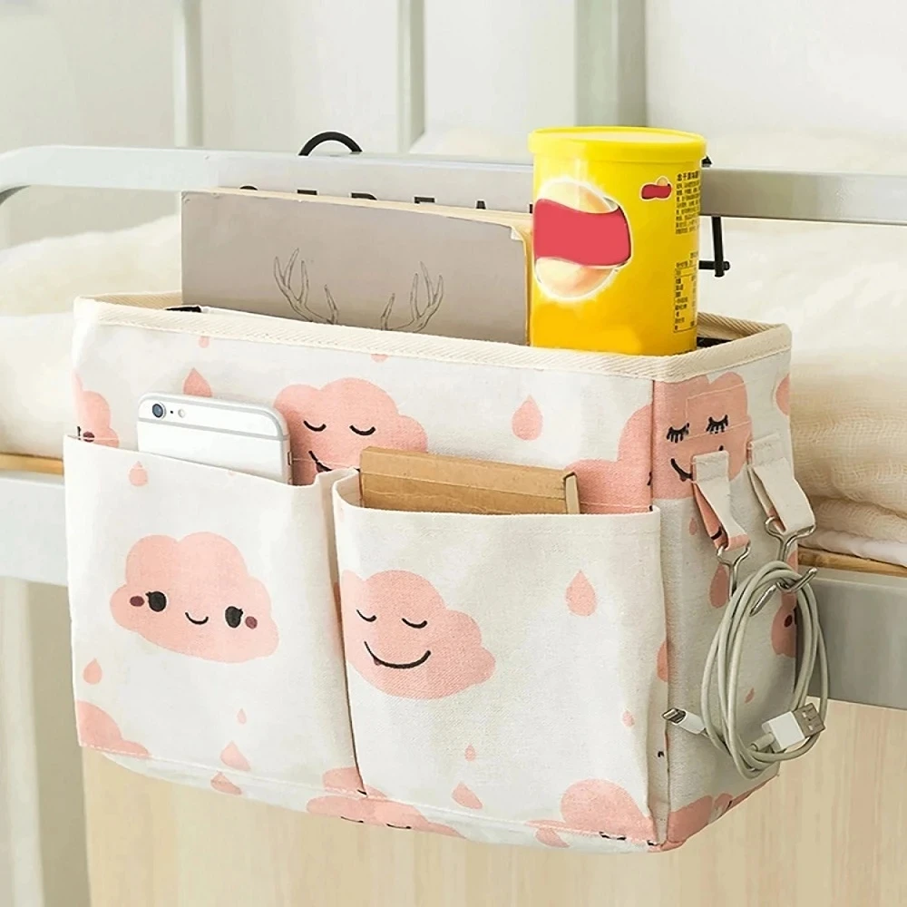 Bedside Storage Bag Hanging Organizer Multi-Pocket Holder Dormitory Bed Bunk Canvas Bedroom Bathroom Storage Bag Organizer Pouch