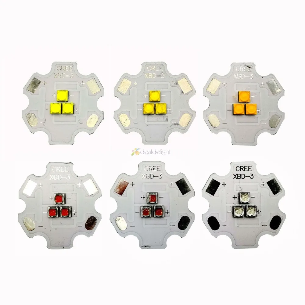 5pcs XB-D XBD 3-chips 9-10V 7W Red Green Royal Blue Cool white Warm white Neutral white High Power Led Light on 20mm pcb