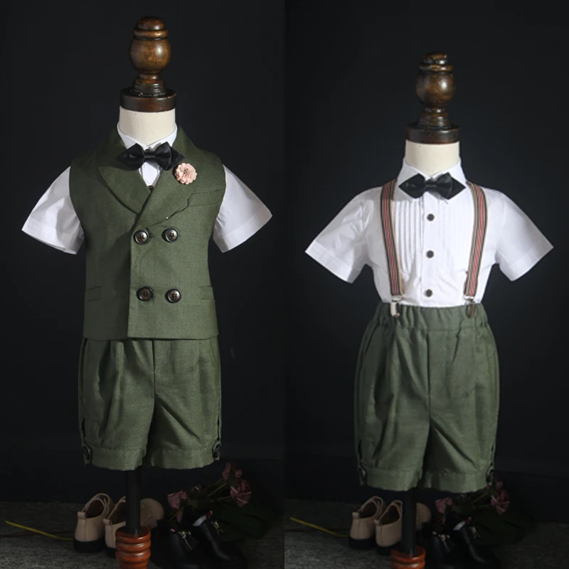 

Summer Children Birthday Party Dress Suit Set Boy Waistcoat Shorts 2pcs Clothing Set Toddler Kids Wedding Costume