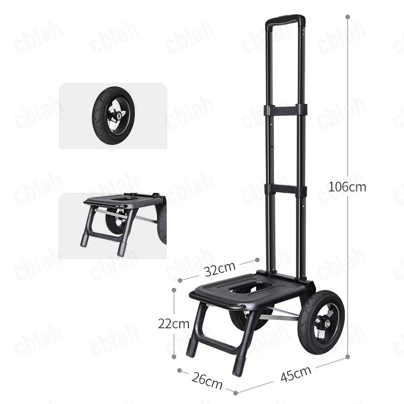 21cm Big Wheels Shopping Trolley Aluminum Alloy Pull Rod Portable Folding Cart Telescopic Hand Truck Luggage Trailer Grocery