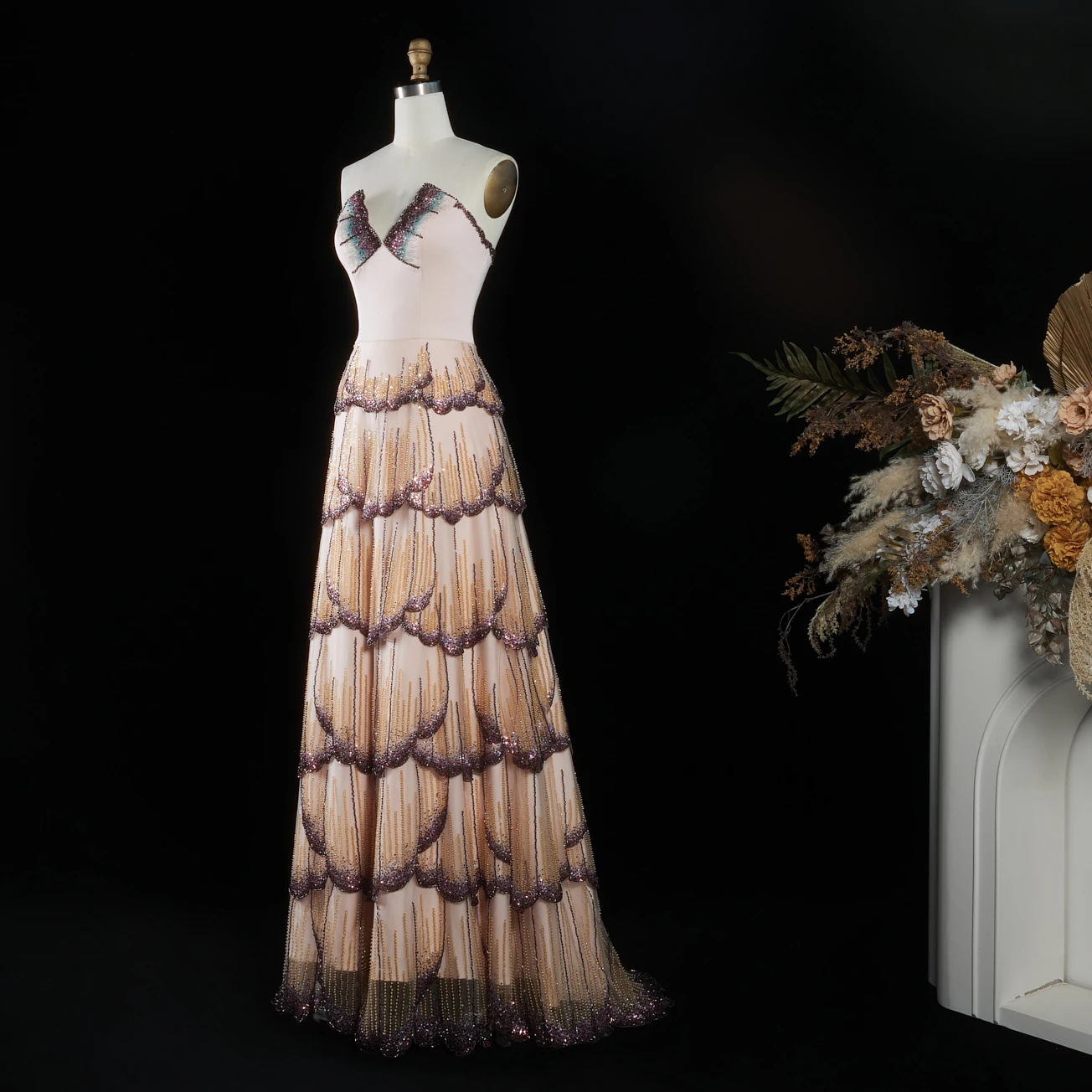 Sharon Said Luxuriöses Damen-Abendkleid, gestuft, mit Pailletten besetzt, glitzernd, A-Linie, Dubai-Abschlussballkleid, SS657, maßgeschneidert – Detail 6