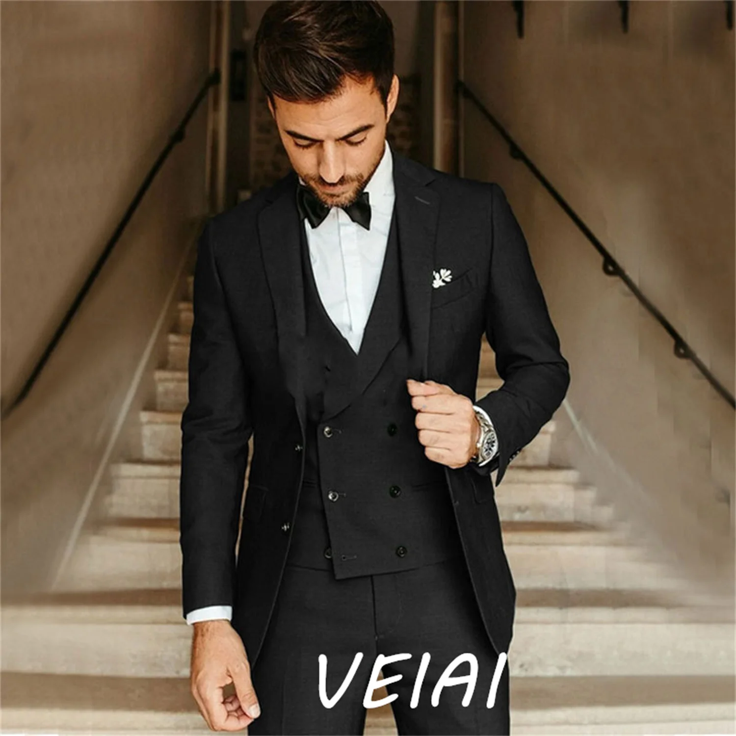 

Костюмы по индивидуальному заказу для мужчин, пиджак, смокинг, королевский синий, черный, однобортный свадебный наряд, облегающий костюм из трех предметов, куртка Hombre