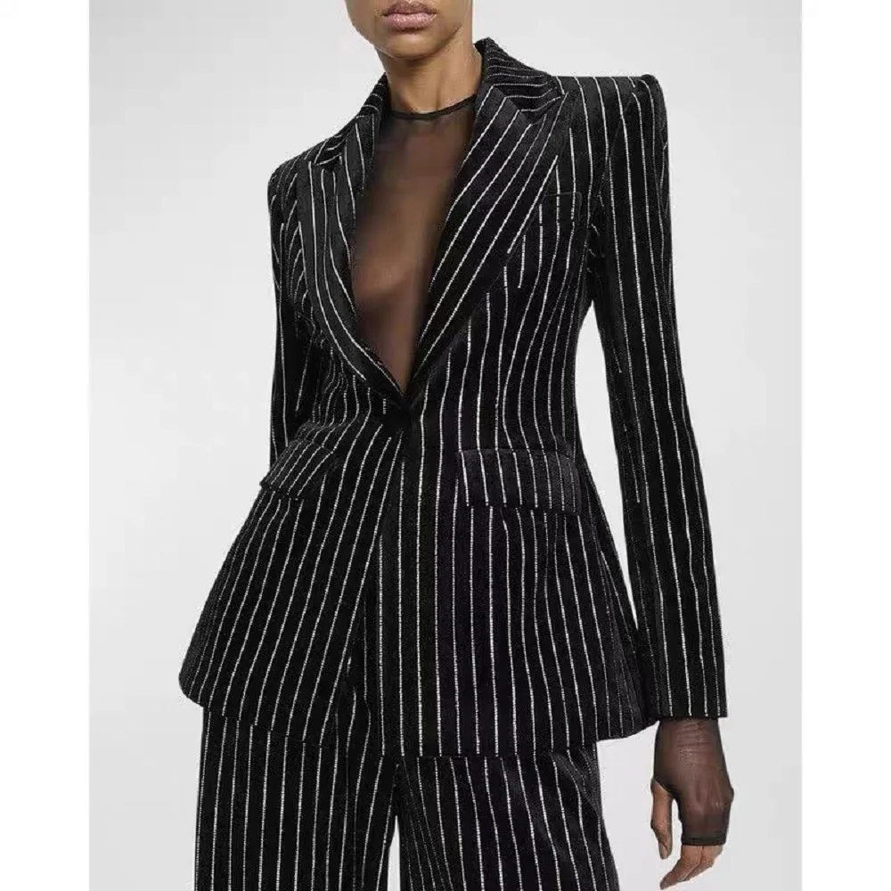 traf 2024 woman suit jacket satin hot diamond tight casual women's jacket coat y2k clothes New fashion striped top