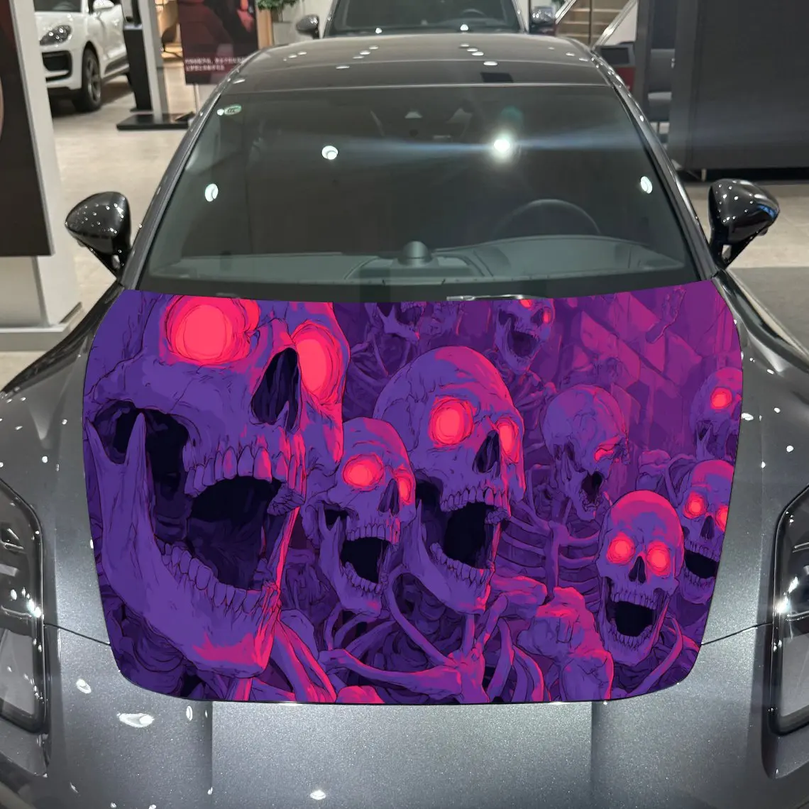 Eerie Purple and Red Skeleton Car Cover Sticker, Auto Hood Decal, Car Exterior Scratch Resistant Decal, Trendy Gift for Car Love view 3