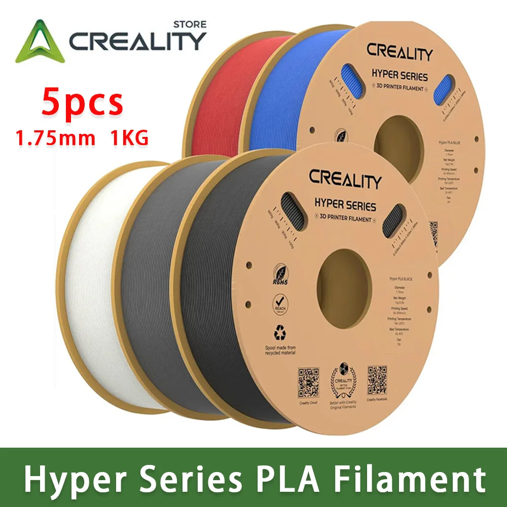 

Creality PLA Filament 1.75mm Hyper PLA High Speed 30-600mm/s 3D Printer Filament 1KG Combination 5pcs Fit Most FDM 3D Printers