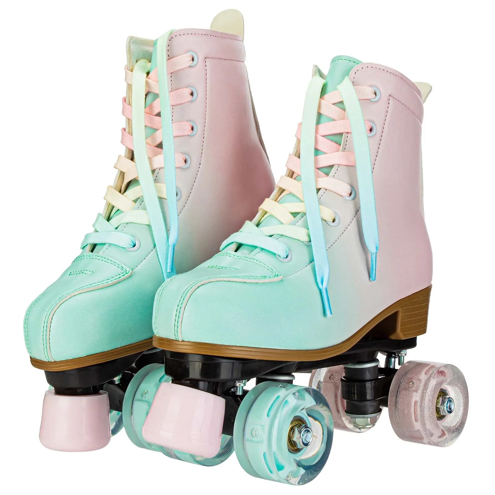 Roller Skate Shoes,PU Leather Flashing 4 Wheels Roller Skates For Women Double Row Skate Shoes Beginner Quad Sneaker Skating