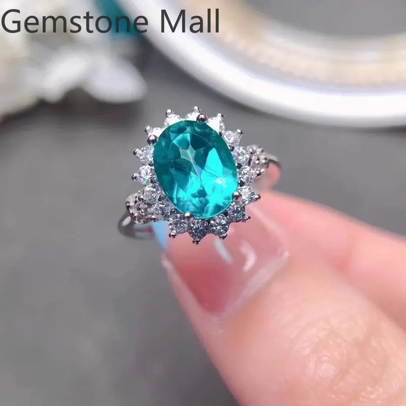 

Classic Silver Gemstone Ring 2ct 7mm*9mm Natural Topaz Ring No Fading 3 Layers 18K Gold Plating Topaz Jewelry