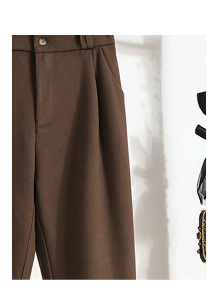 Spodnie garniturowe damskie z wysokim stanem i szerokimi nogawkami, plus size, koreański styl, zimowa moda, luźne spodnie damskie plus size.