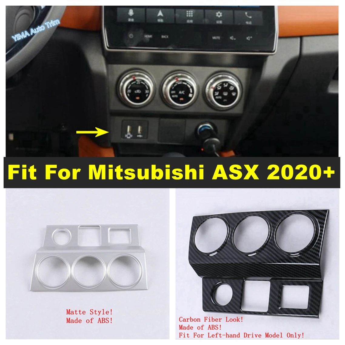 

Car Interior Dashboard Central Dash Air Condition AC Vent Control Frame ABS Accessories Cover Trim For Mitsubishi ASX 2020 2021