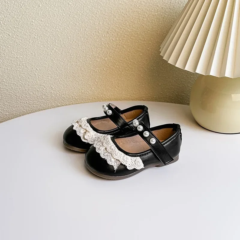 

2025 Children Princess Shoes for Girls Spring Autumn New Fashion Korean Style Soft Bottom Anti-slipper Baby Lace Leather Shoes