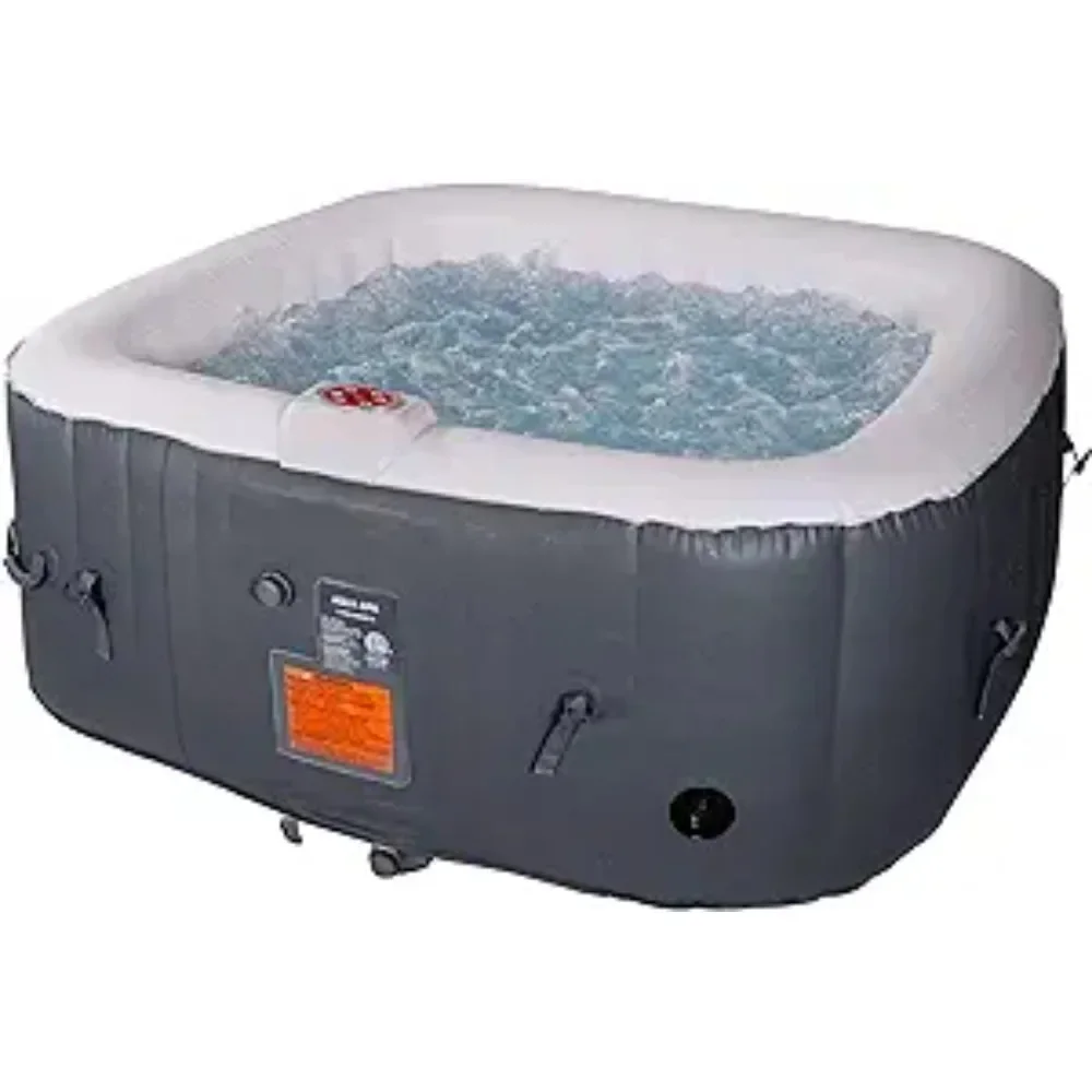 Portable Hot Tub 61X61X26 Inch Air Jet Spa 2-3 Person Inflatable Square Outdoor Heated Hot Tub Spa With 120 Bubble Jets Full