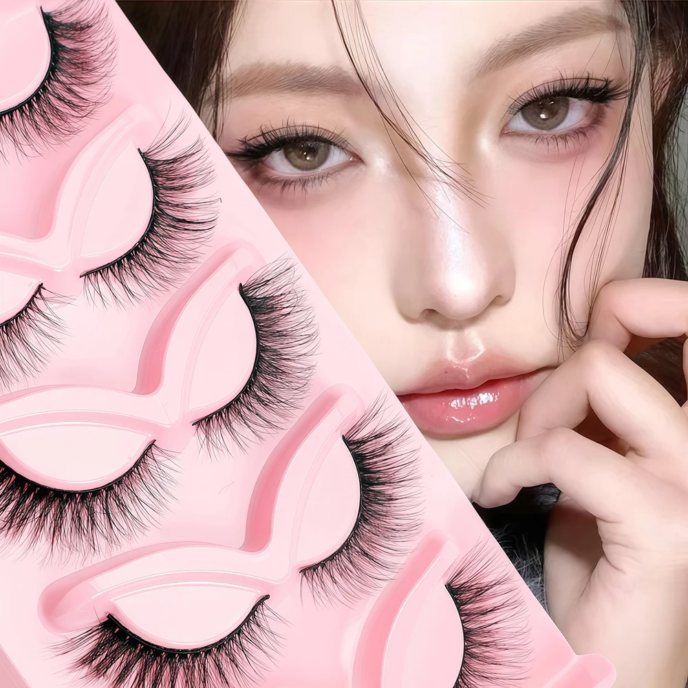 유럽과 미국 스타일의 촘촘하고 길어진 속눈썹을 위한 3D 고양이 눈 인조 속눈썹 5쌍