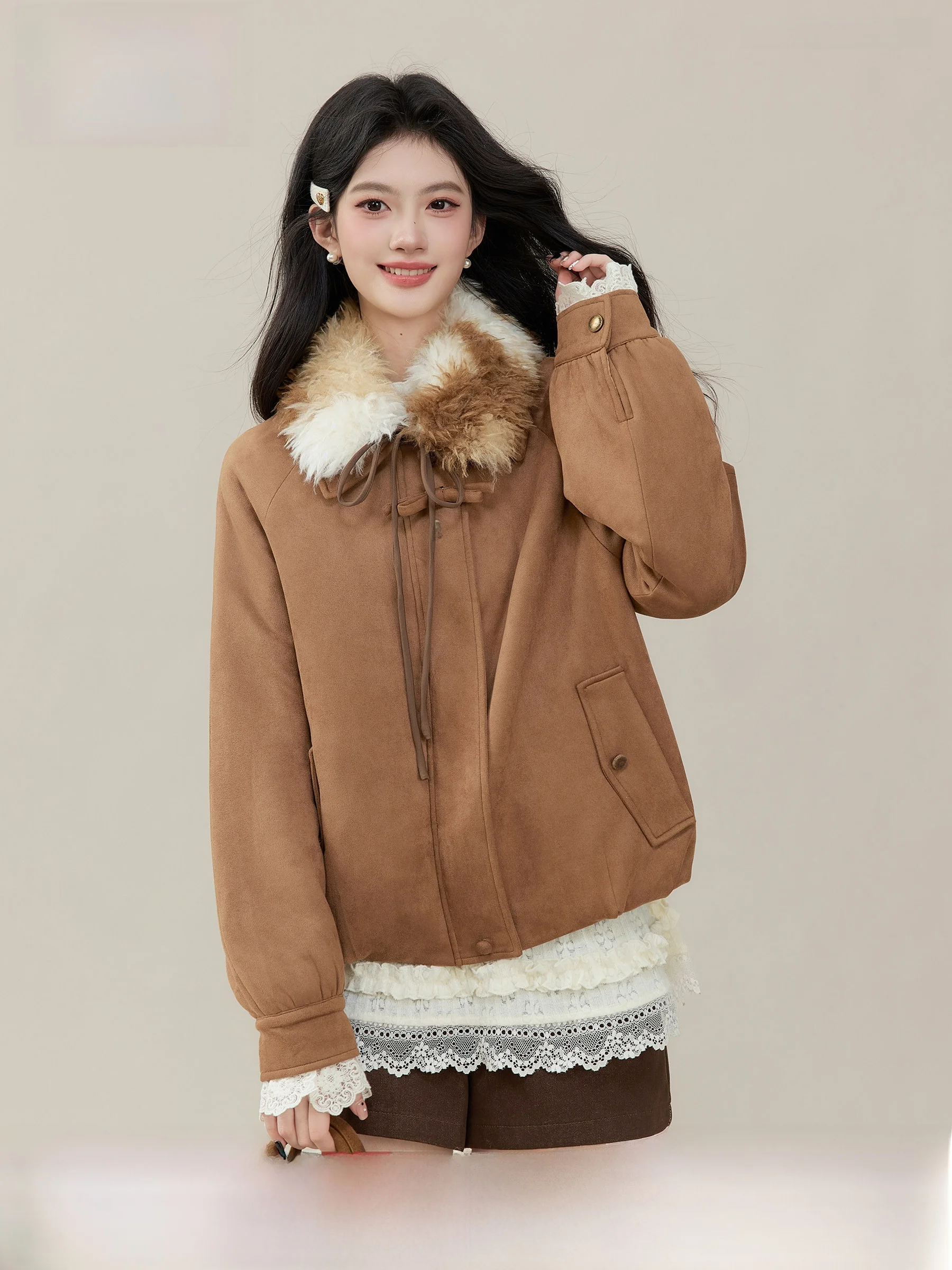 

Lingjiu ort Fce Lined Women's Jaet Khaki Color Warmth Casual Sle Polyester Fiber Long Sve Zipper Closure Coat