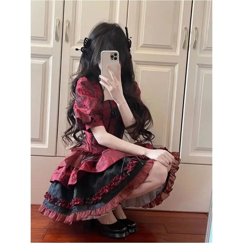 الفيكتوري القوطية لوليتا فستان مجموعة النساء Harajuku Y2k مقوس دانتيل فساتين الحفلات المسائية اليابانية الشرير ضئيلة ضمادة فستان الأميرة