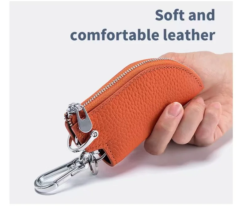 The new head layer cowhide leather zipper key bag men waist hanged car keys set of multi-functional household key chain