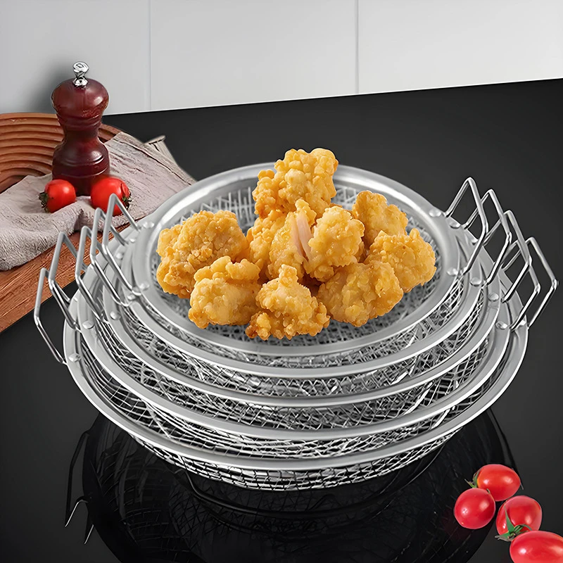 

Stainless Steel Filter Tray Disk Reusable Round Mesh Basket Frying Grilling Kitchen Strainer Fruit Vegetable Water Filter Basket