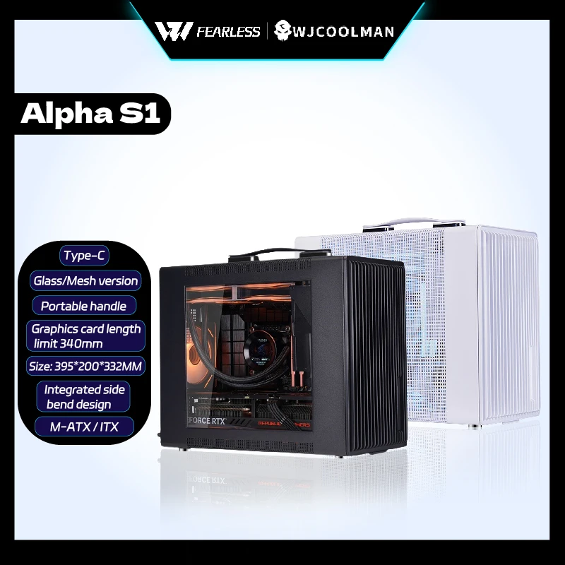 Gabinete Gamer WJCOOLMAN Alpha S1 Versão de Vidro/Mesh M-ATX Tipo-C para Computador Desktop Portátil