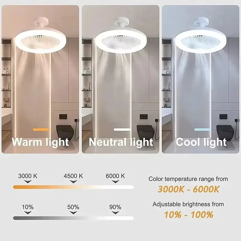 E27 2 In 1 Ceiling Fan Lamps 3 Speeds Adjustable Base Infinitely Dimmable for Living Room Bedroom Study LED Decorative Light
