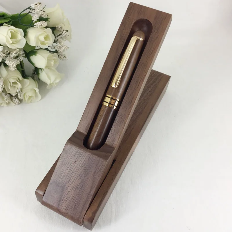 

ACMECN Walnut Wood Pen Box Office Desk Decoration Writing Stationery Eco-friendly Natural Wood Craft Ball Pen Wood Pen Set Gifts