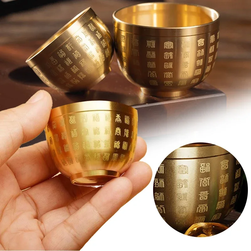 Brass Hundred Blessings Bowl Cup Table Decor Fortunate Attract Wealth Good Luck Copper Cups Treasure Bowl Kitchen Tableware Gift