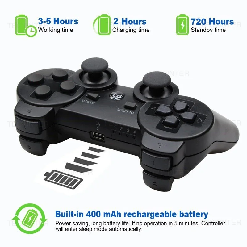 لوحات ألعاب لاسلكية تدعم بلوتوث لوحدة تحكم PS3 عصا التحكم المدمجة في الاهتزاز لملحقات Playstation 3 Control Joypad