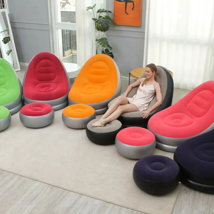 1pc Foldable recliner, inflatable sofa footstool combination for travel and vacation, office lounge chair, perfect pool decor