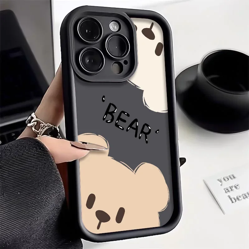 Cartoon Bear Matte Phone Case for IPhone 15 14 13 12 11 Pro Max XS X XR 7 8 Plus SE2020 14 15 Plus Luxury Shockproof Soft Cover