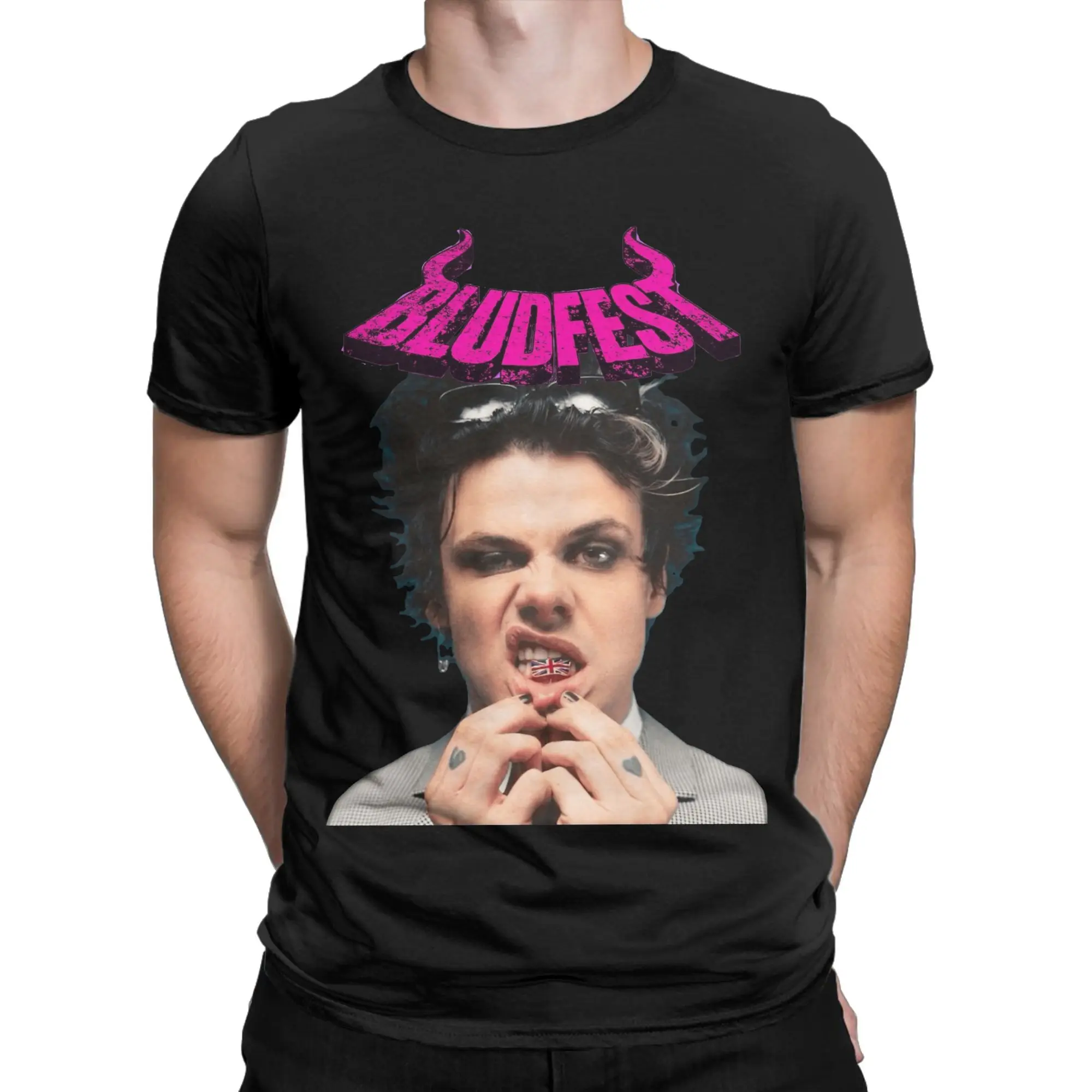 

Мужские футболки Yungblud Bludfest, топы из чистого хлопка, сумасшедшие футболки с короткими рукавами и круглым воротником, подарок на день рождения, футболки