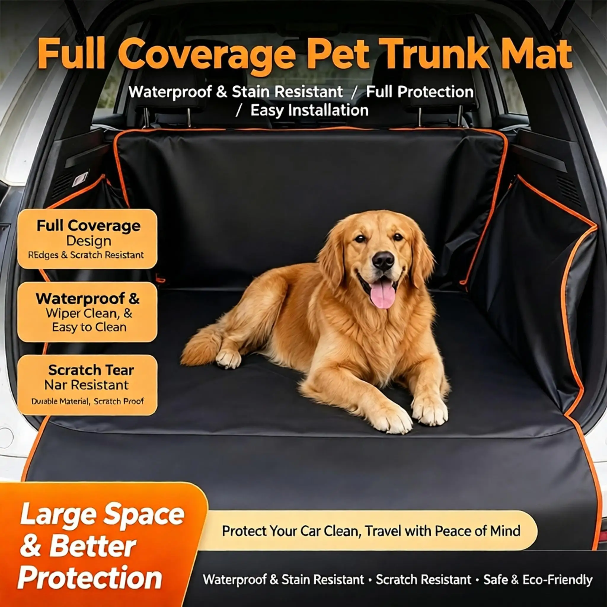 Coussin de coffre de voiture, multi-usages, adapté aux animaux domestiques, convient à la plupart des modèles de berlines et de SUV, protège efficacement les sièges des taches et des rayures.