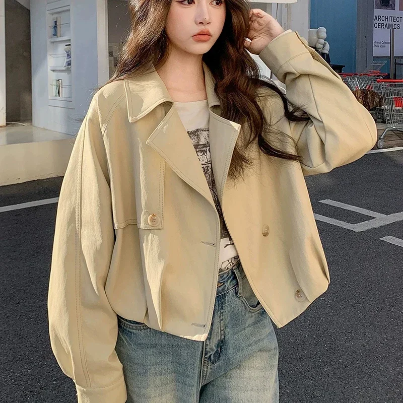 

Vintage PU Leather Bomber Jackets 2026 New Arrival Women's Trench Jackets Single-breasted Loose Casual Short Leather Coat Street