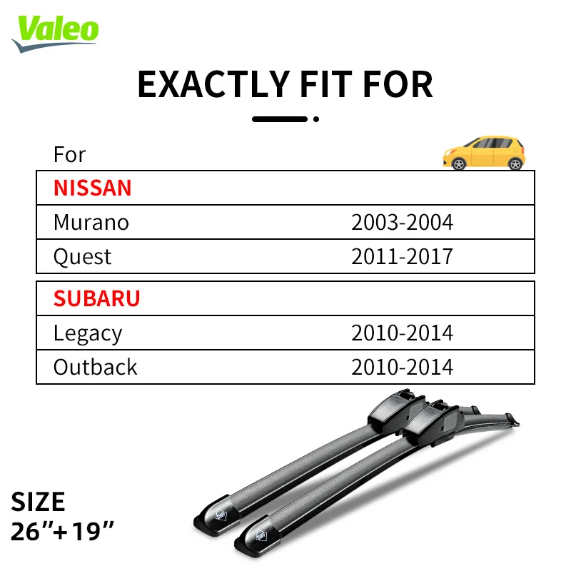 

VALEO Windshield Wipers J Hook U Type For NISSAN Murano 2003 2004 Quest 2011-2017 SUBARU Legacy 2010-2014 Outback 2010-2014