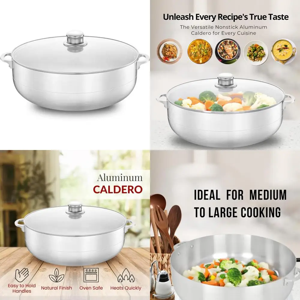 

Nonstick Aluminum Hot Pot with Glass Lid and Riveted Handle - Durable Cookware for Serving Large Stews and Roasts