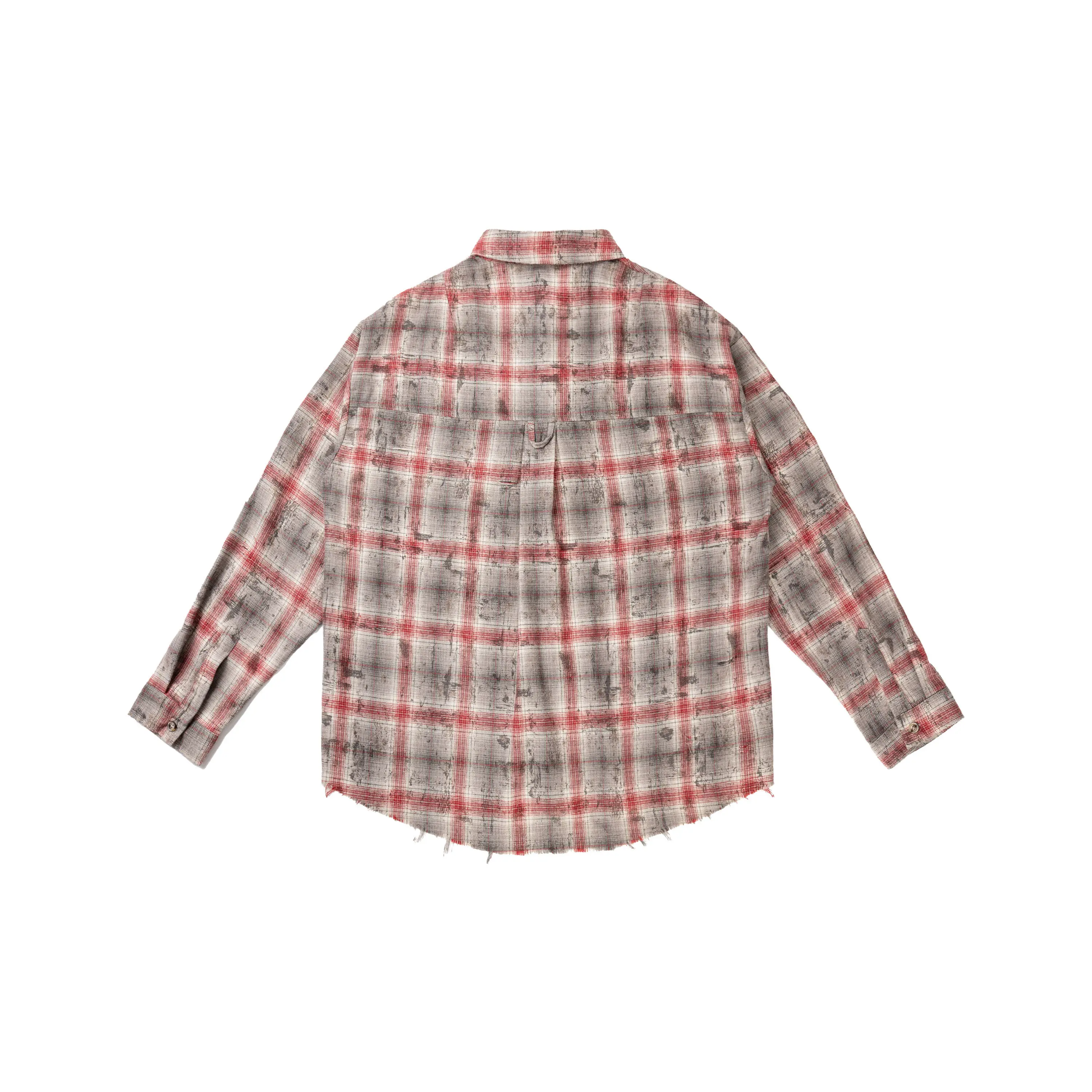 Men's high quality gradient plaid dirty stain ruined shirt