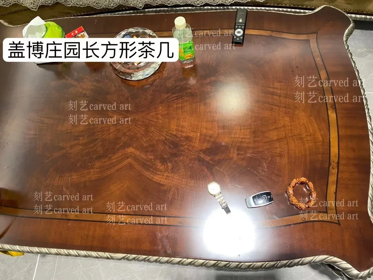 Household living room rectangular coffee table European French engraved drawing silver coffee table