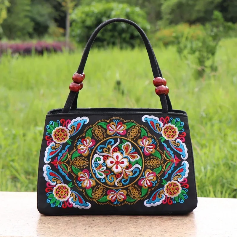 National Embroidered Canvas Double Sided Small Bag Lady Women Handbag Leisure Trend Retro