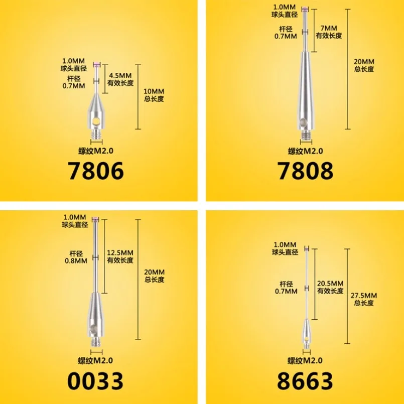 M2M3 pengukur Styli tiga dimensi, tiga dimensi Probe Ruby Stylus 0.5/1.0/1.5/2.0/3.0 bagian pengukuran