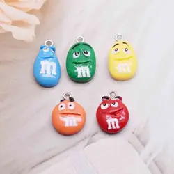 10pcs Cute Cartoon 5 Colors M Beans Emoticon Resin Flatback Charms For Pendant DIY Earrings Necklace Jewelry Accessories Finding