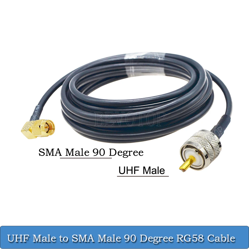 RG-58 SMA Male Plug 90 Degree to PL259 UHF Male Connector RG58 50-3 Low-Loss Pigtail Jumper RF Coaxial Extension Cable 10CM-20M