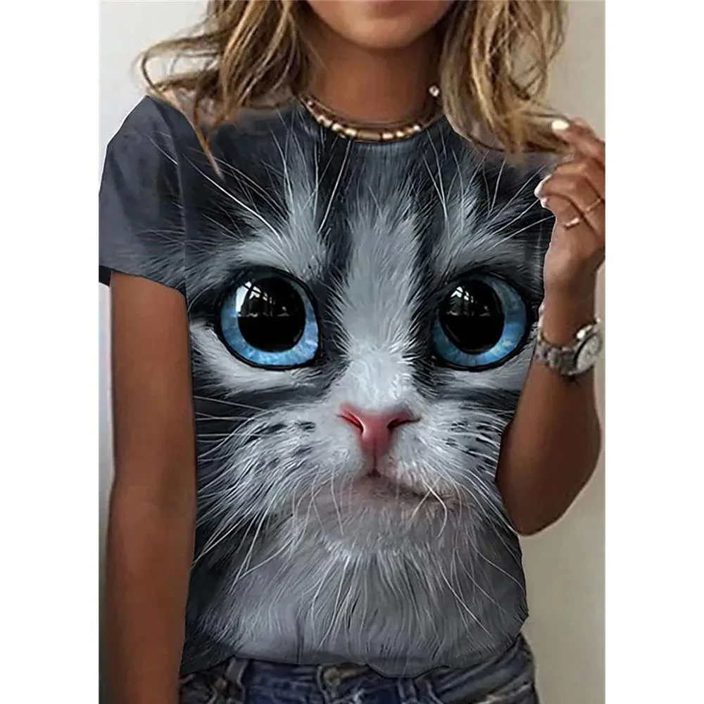 2024 New Women\'s T-shirt Cat 3d Printed Summer T Shirt for Women Tops Fashion Short Sleeve Oversized Men T-shirt Female Clothing