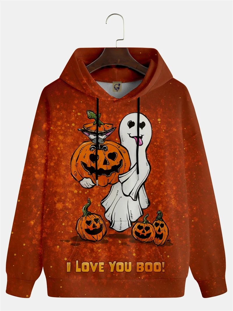 

Halloween Theme Hoodies For Men Women 3D Printed Pumpkin Ghost Graphic Long Sleeve Top Autumn Stylish Cool Daily Casual Clothing