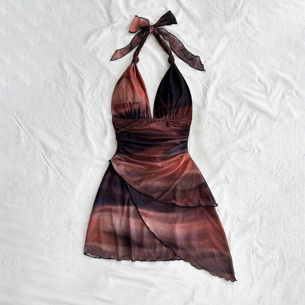 Vestidos Primavera Verano Moda Sexy Bowknot Sin Mangas Halter Cuello Mini Vacaciones Cami Vestidos Para Mujeres