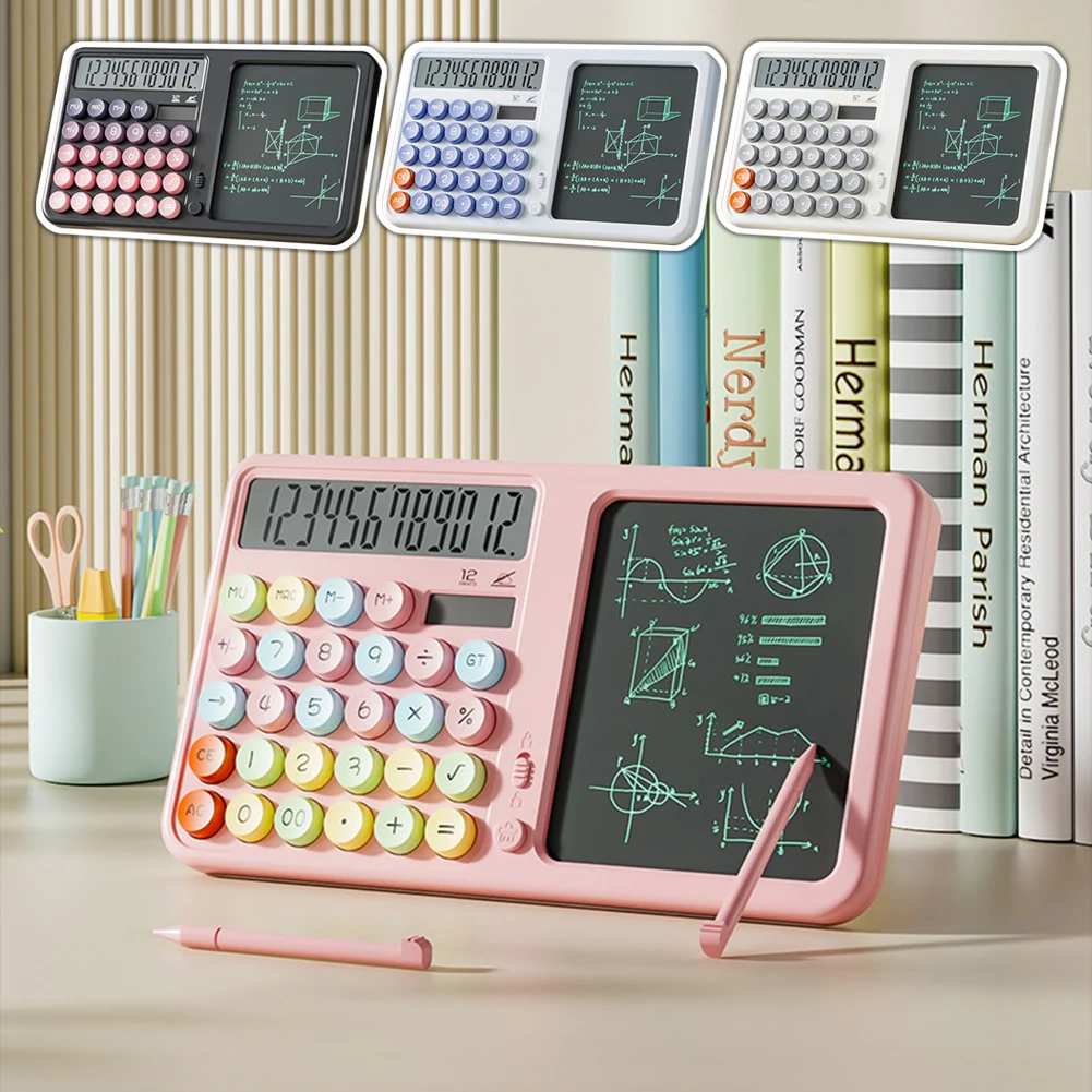 

2 IN 1 Solar Energy Calculator 12 Digits LCD Display Desktop With 6 Inch Writing Tablet Pen For Office Business School Home